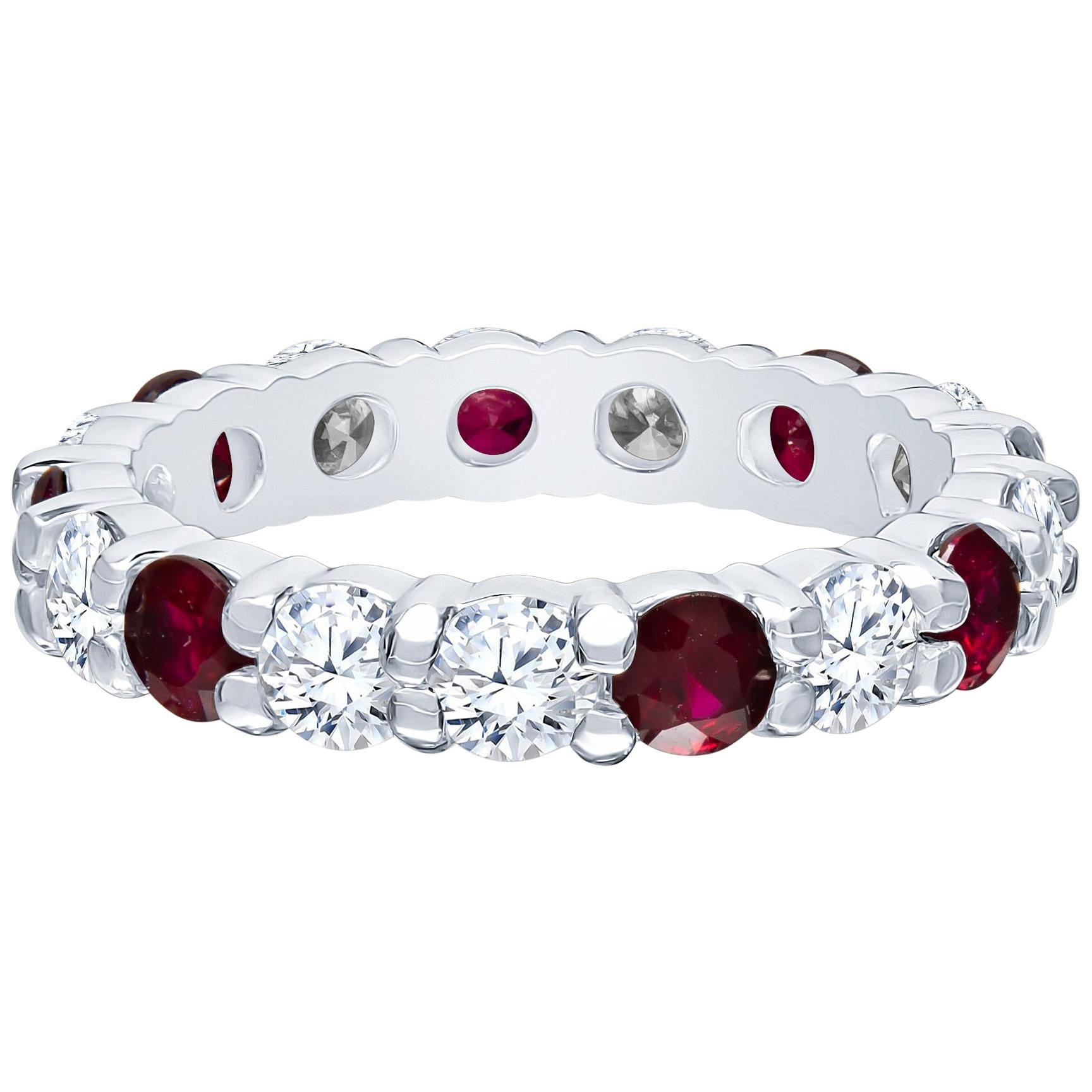 1.49 Carat Total Ruby with 1.53 Carat Total Diamonds, Platinum Eternity Band
