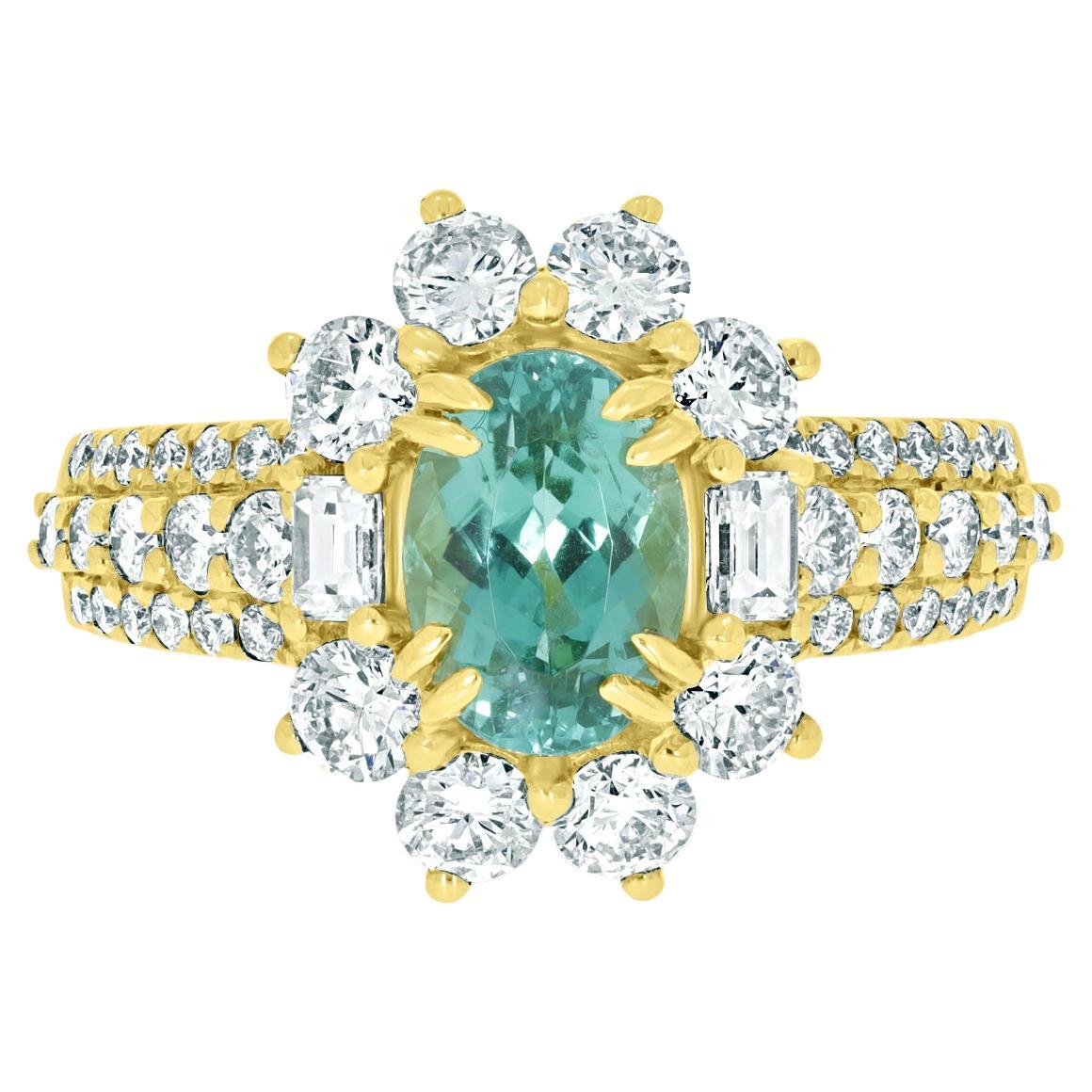 1.49 Carats Brazilian Paraiba Tourmaline Ring with 1.45 Carats Diamonds