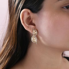 1.49 Carats Diamond Leaf Drop Earrings in Sculptural Openwork 18K Yellow Gold