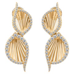 1.49 Carats Diamond Leaf Drop Earrings in Sculptural Openwork 18K Yellow Gold