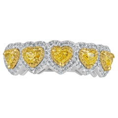 1.49 Ct Heart Shape Yellow Diamond Halo Wedding Band 14K White Gold