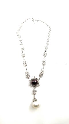 1.49 ct Natural Black Pearl & Diamond Necklace
