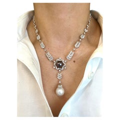 1.49 ct Natural Black Pearl & Diamond Necklace