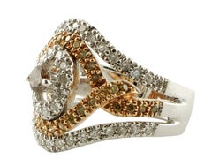 1.49 Carat White and Brown Fancy Diamonds 18 Karat White and Rose Gold Band Ring