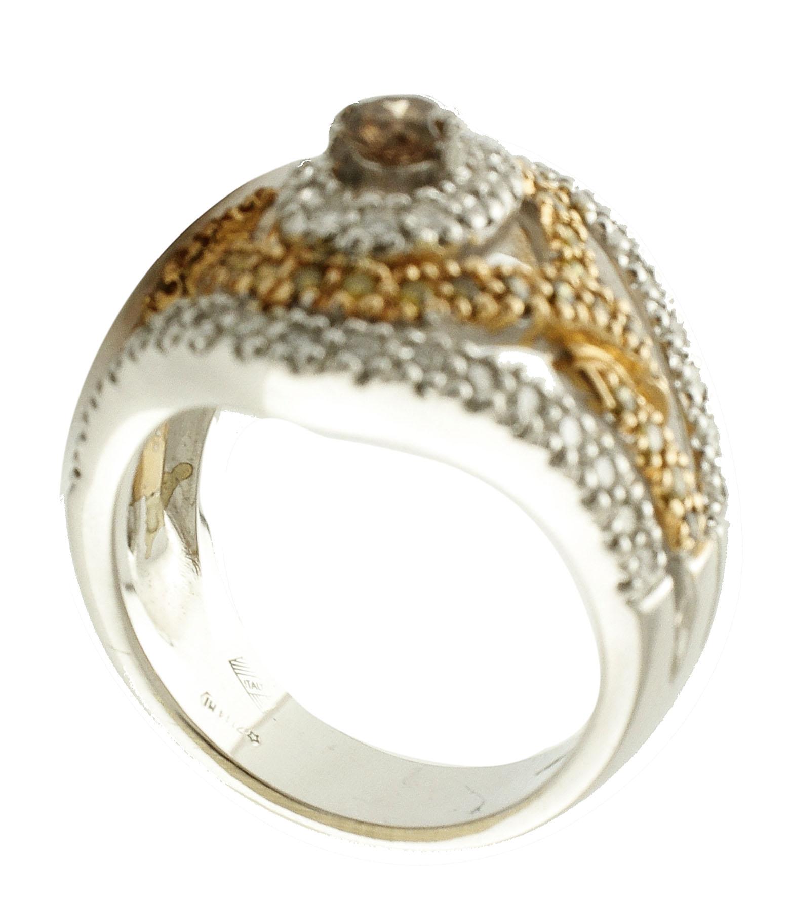 1.49 Carat White and Brown Fancy Diamonds 18 Karat White and Rose Gold Band Ring In New Condition For Sale In Marcianise, Marcianise (CE)