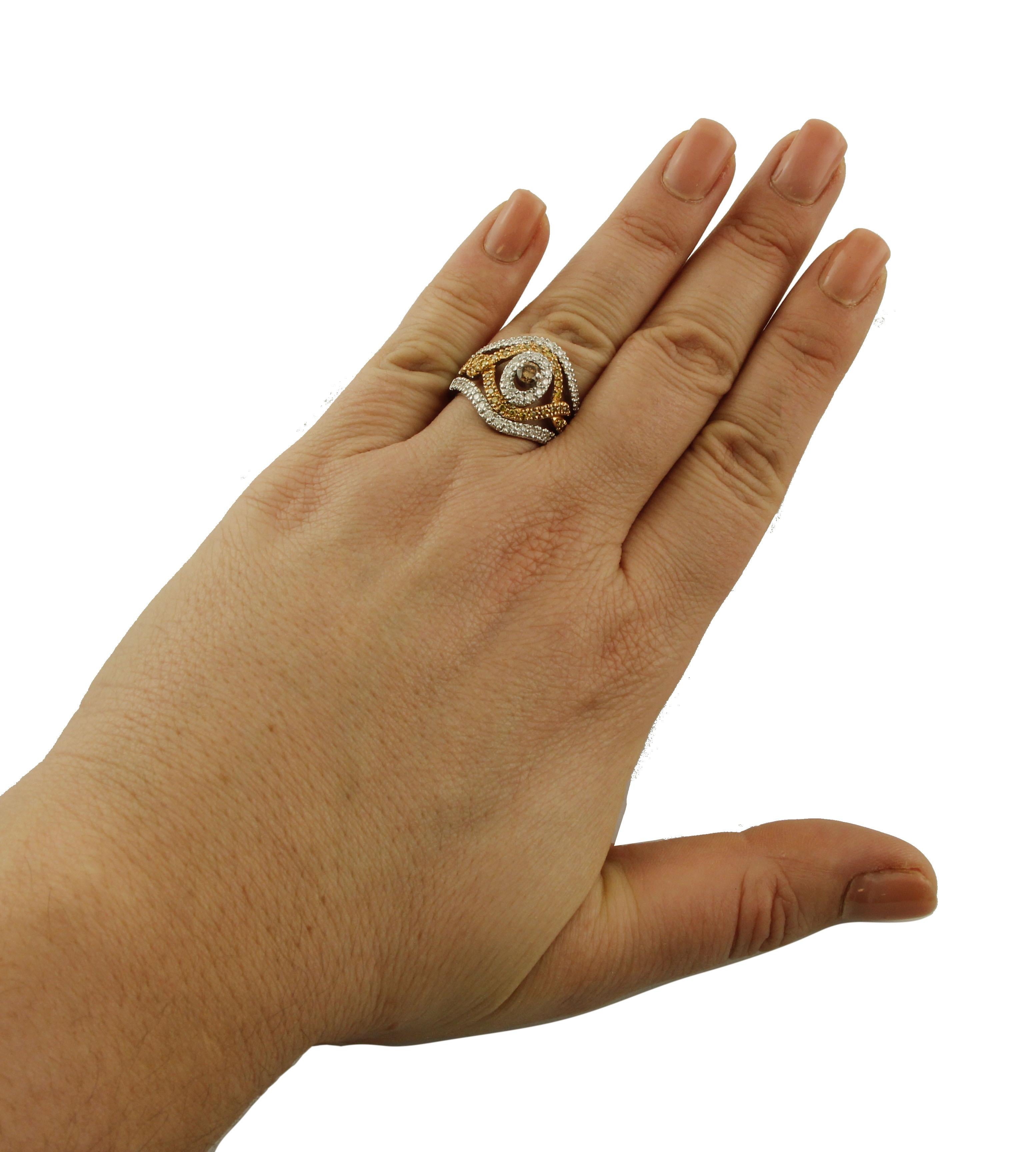 1.49 Carat White and Brown Fancy Diamonds 18 Karat White and Rose Gold Band Ring For Sale 1