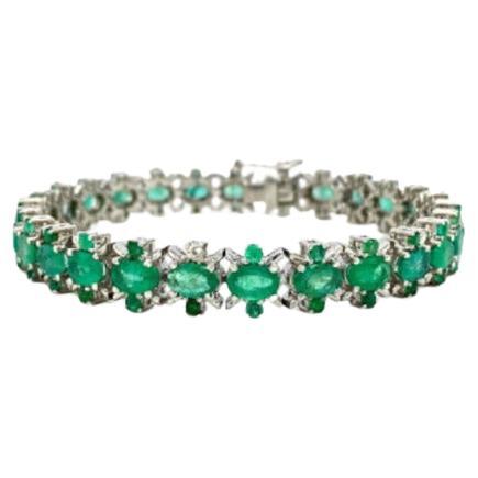 14.90 Carat Emerald Art Deco Style Tennis Bracelet in Sterling Silver For Sale