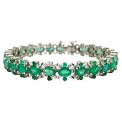 14.90 Carat Emerald Art Deco Style Tennis Bracelet in Sterling Silver