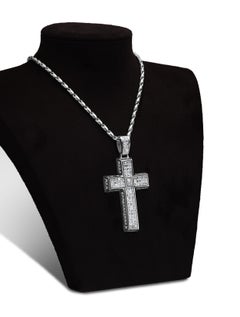 14.90 Carat Natural White Diamond Cross Pendant Necklace in White Gold