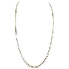 14.90 Carat Round Brilliant Cut Diamond Tennis Necklace 14 Karat Yellow Gold