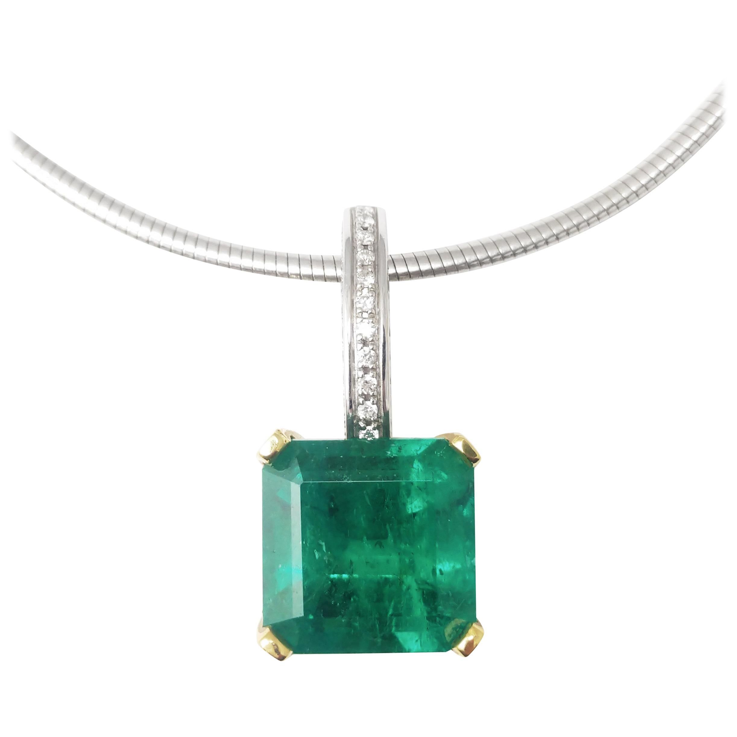 14.90Ct Colombian Green Emerald and Diamond Slide Pendant by Cornelis Hollander For Sale