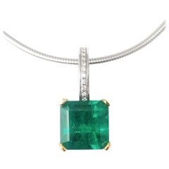 14.90Ct Colombian Green Emerald and Diamond Slide Pendant by Cornelis Hollander