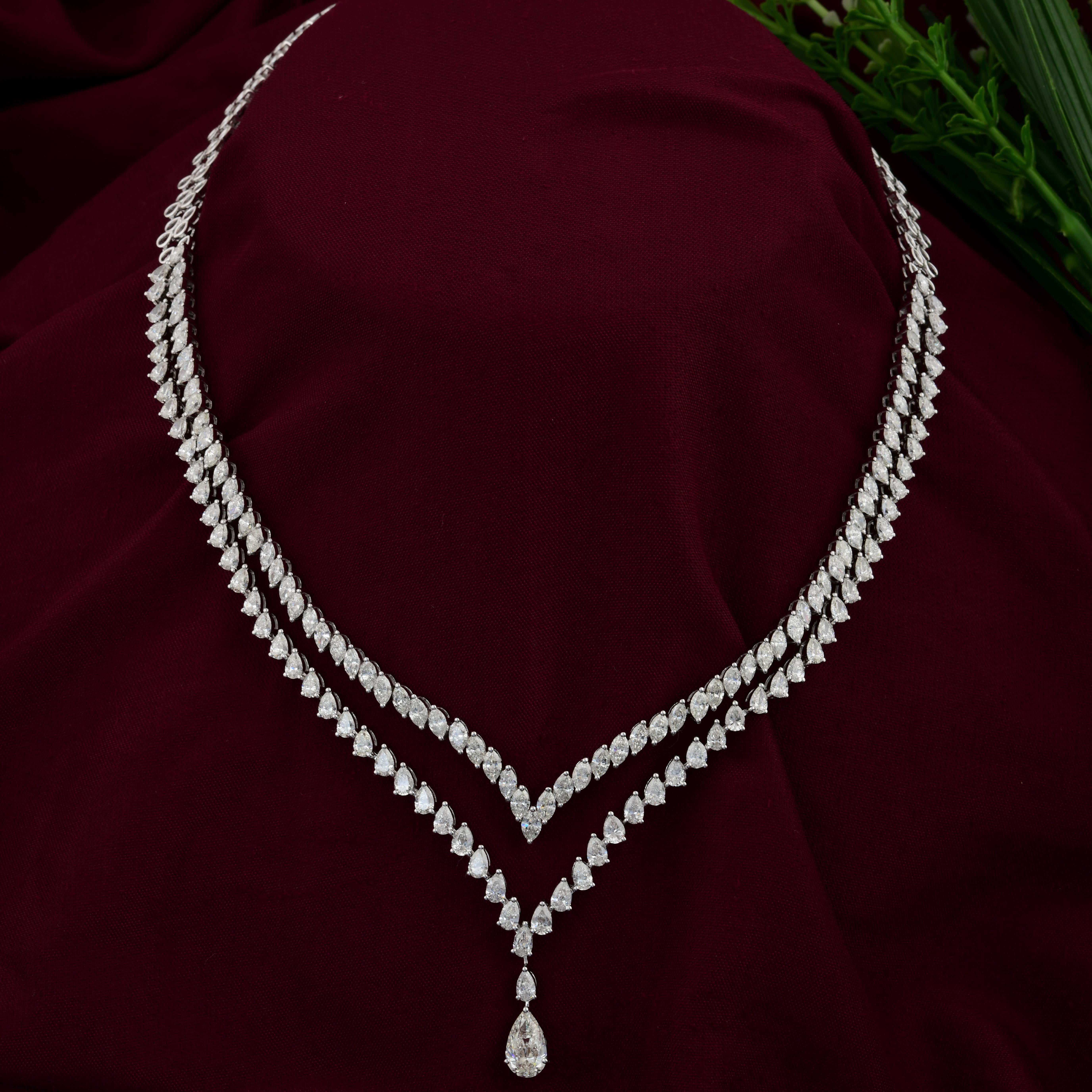Moderne 14.91Ct Multi Shape Natural Diamond Double Strand Necklace For Bride 14K Gold en vente