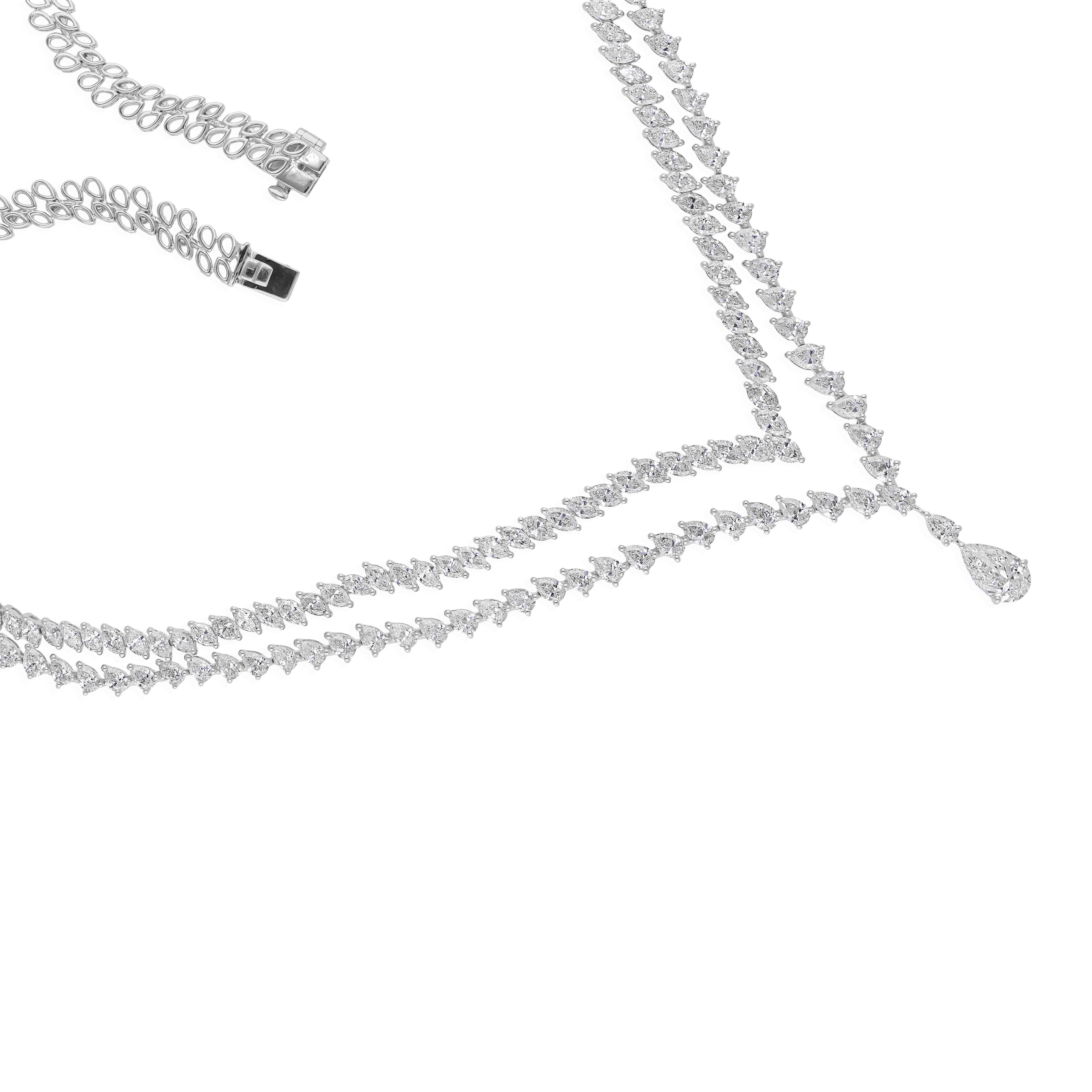 Taille mixte 14.91Ct Multi Shape Natural Diamond Double Strand Necklace For Bride 14K Gold en vente