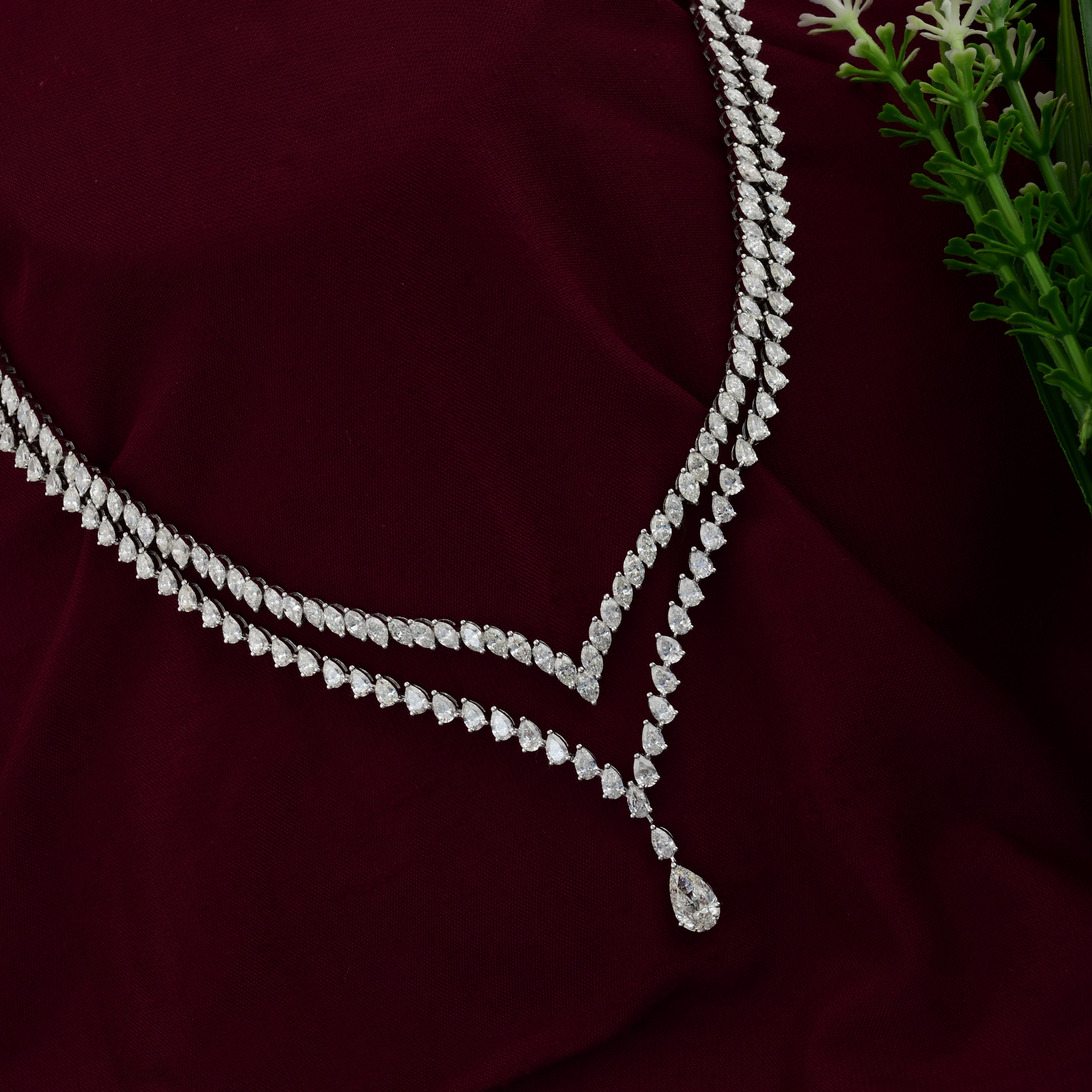 14.91Ct Multi Shape Natural Diamond Double Strand Necklace For Bride 14K Gold Pour femmes en vente