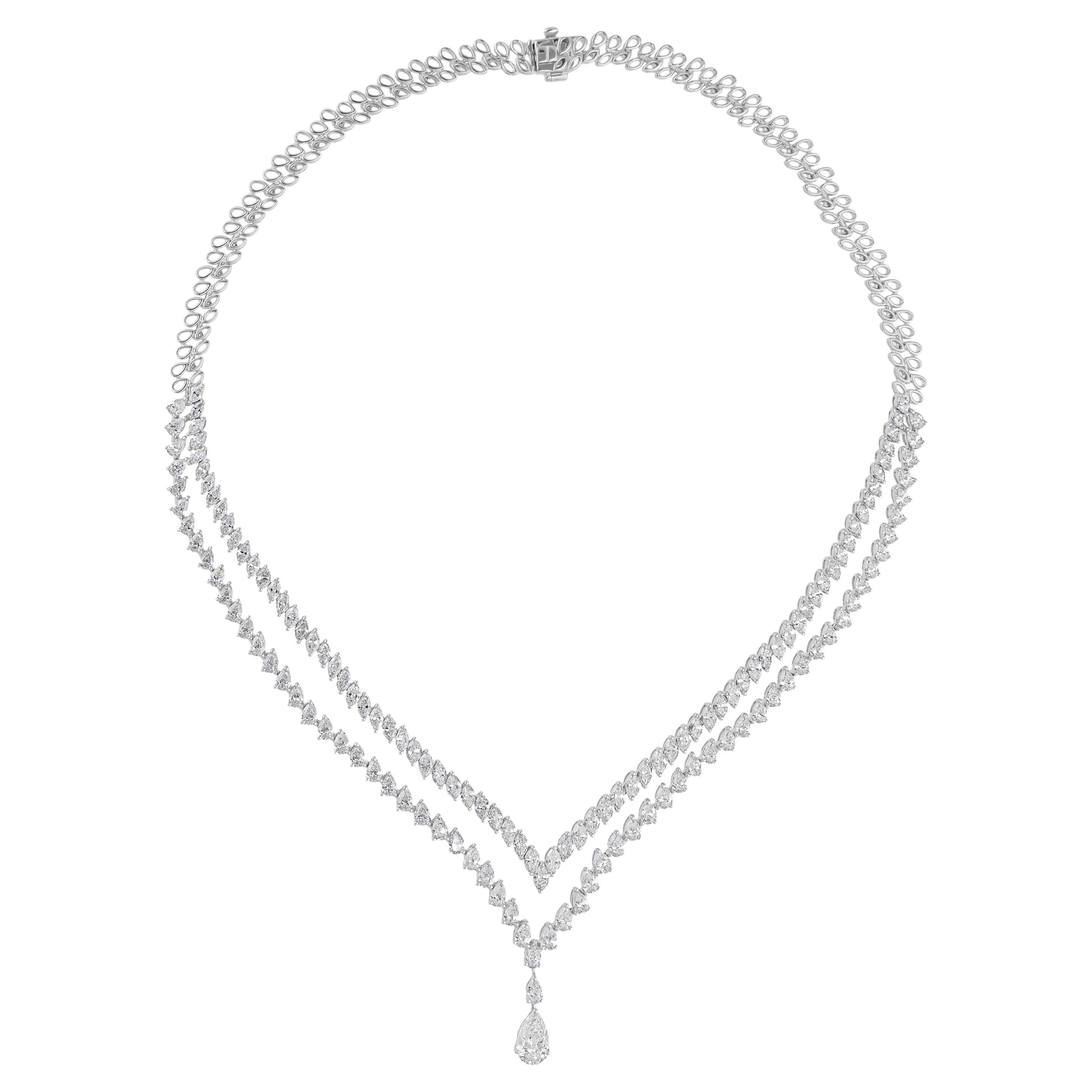 14.91Ct Multi Shape Natural Diamond Double Strand Necklace For Bride 14K Gold