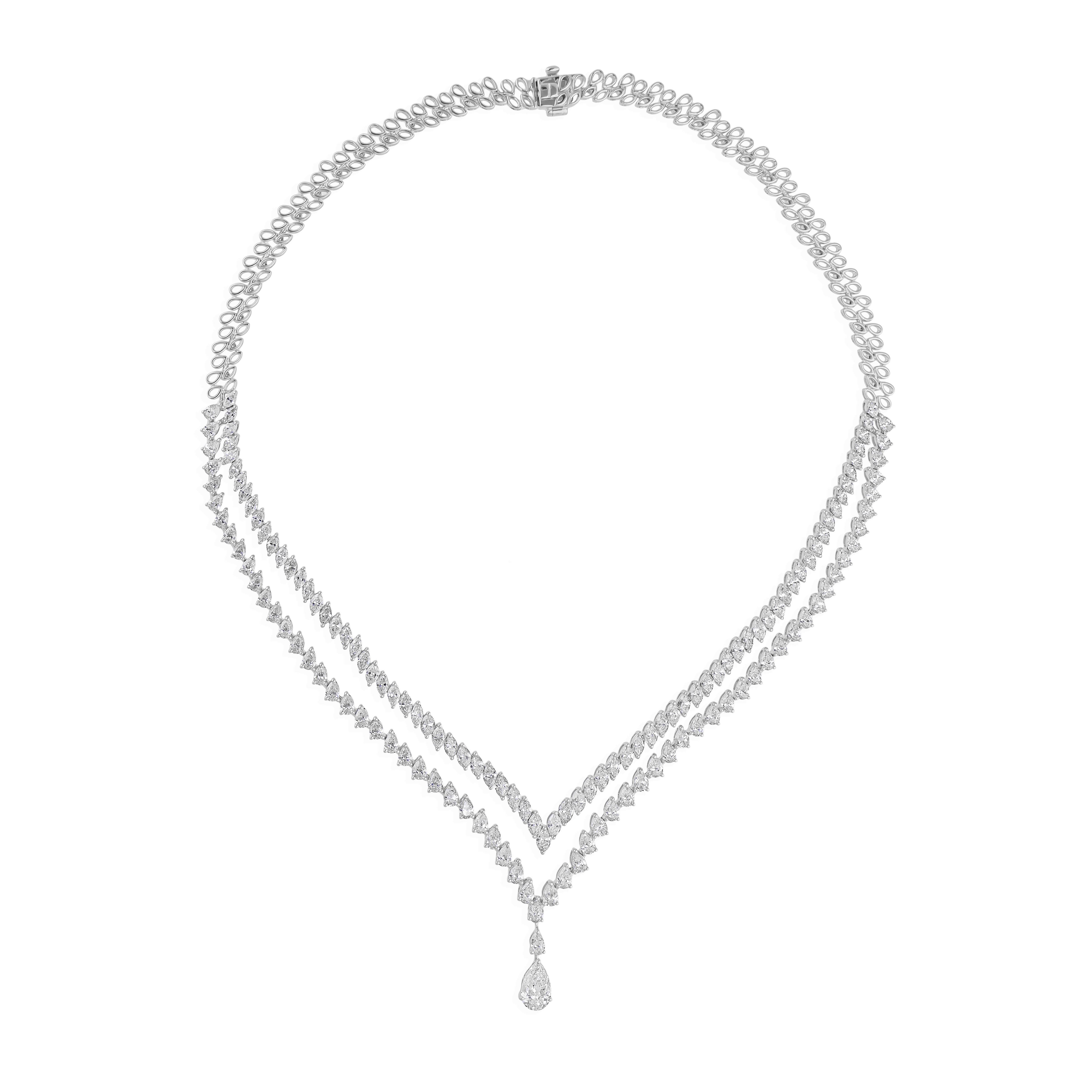 14.91Ct Multi Shape Natural Diamond Double Strand Necklace For Bride Or 18K Neuf - En vente à Diera, Dubai