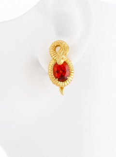 14.92 Carat Mandarin Garnets 18 Karat Sea Serpent Earrings, John Landrum Bryant