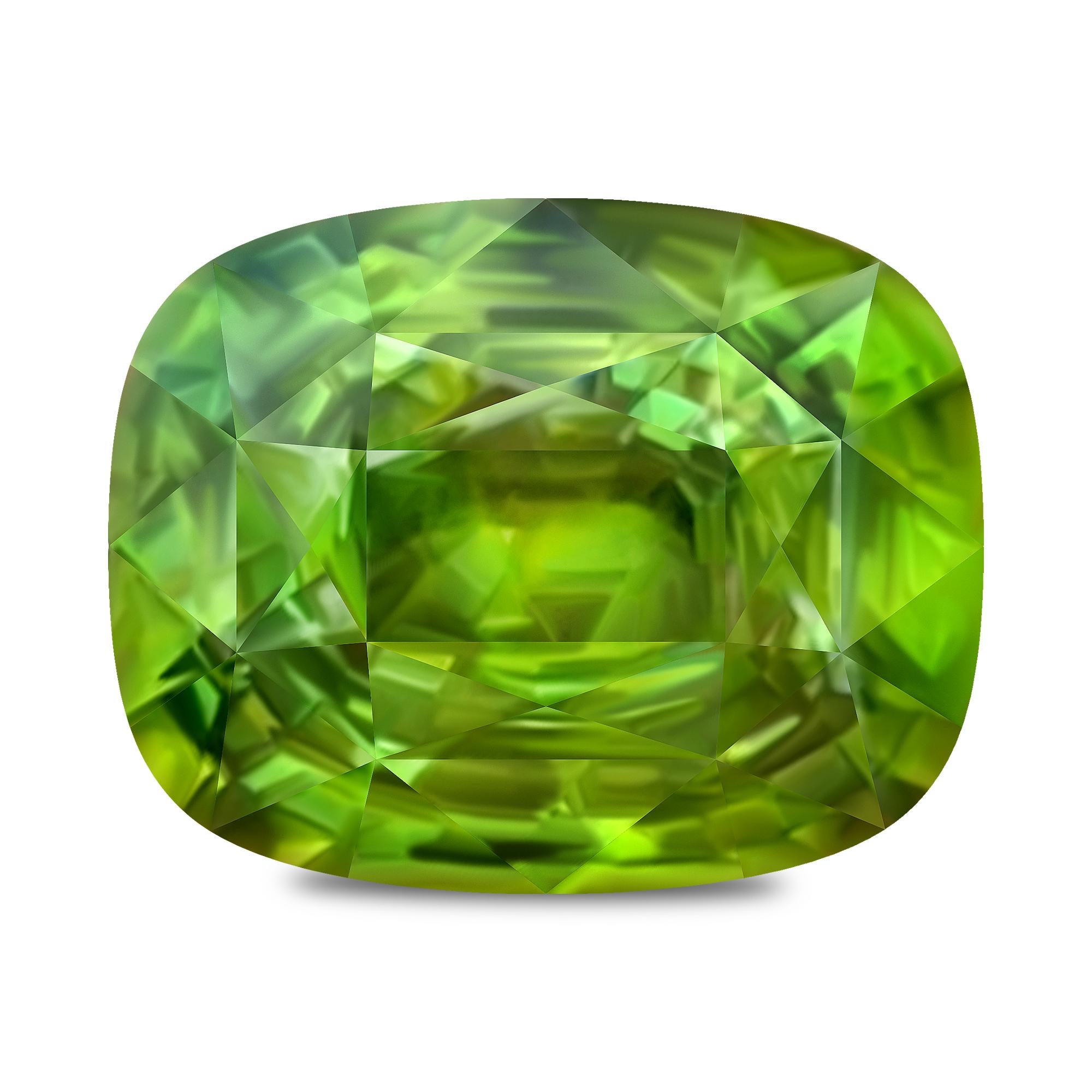 Modern 14.92 Carat Natural Vivid Apple Green Madagascar Sphene Cushion Shape