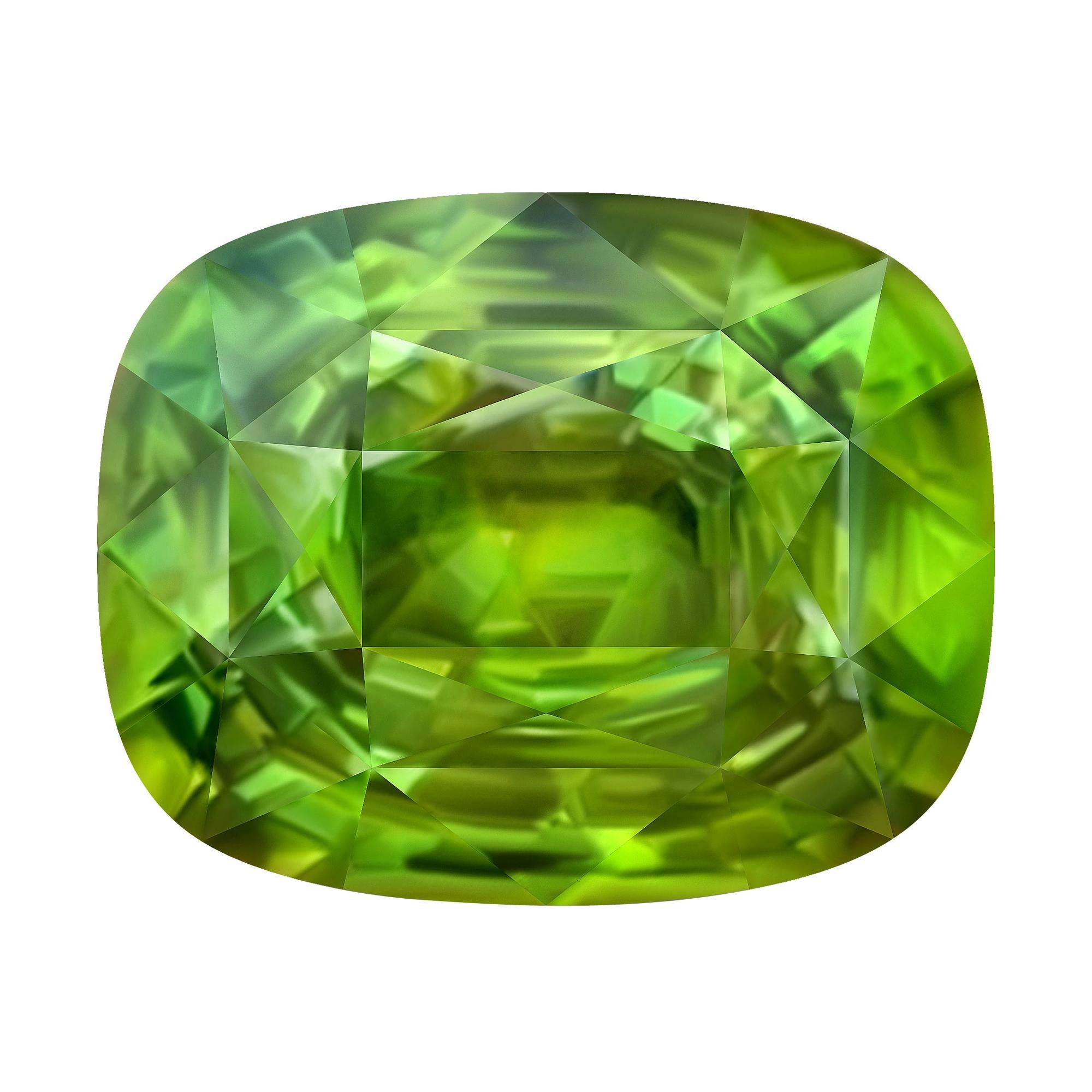 14.92 Carat Natural Vivid Apple Green Madagascar Sphene Cushion Shape