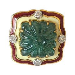 14.94 Carat Natural Emerald Ring with Enamel Diamond Set in 18 Karat Gold 14.94 Carat Natural Emerald Ring with Enamel Diamond Set in 18 Karat Gold