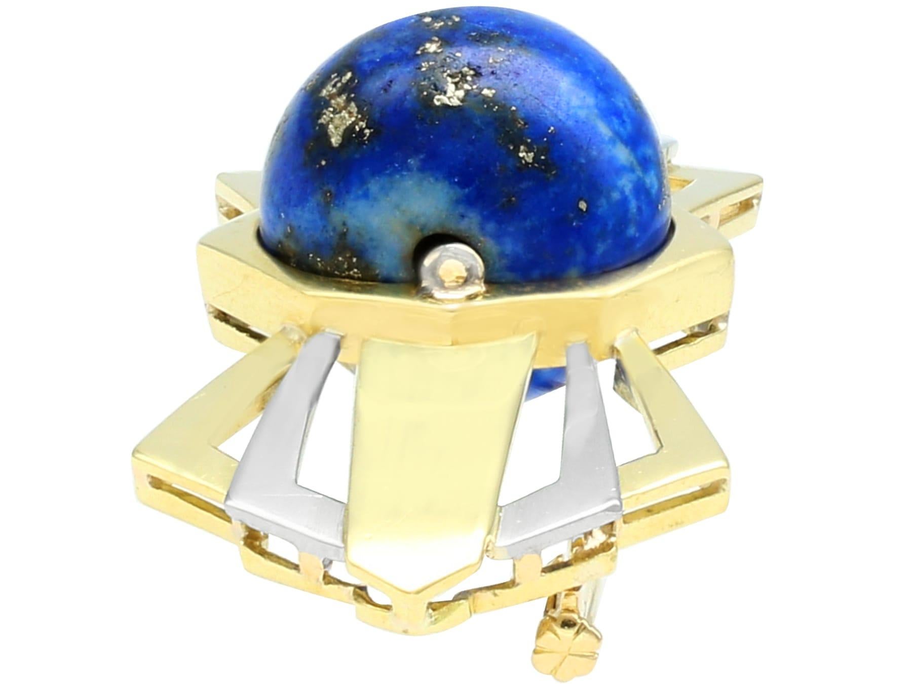 Cabochon 14.95 Carat Lapis Lazuli and Yellow Gold Bow Brooch For Sale