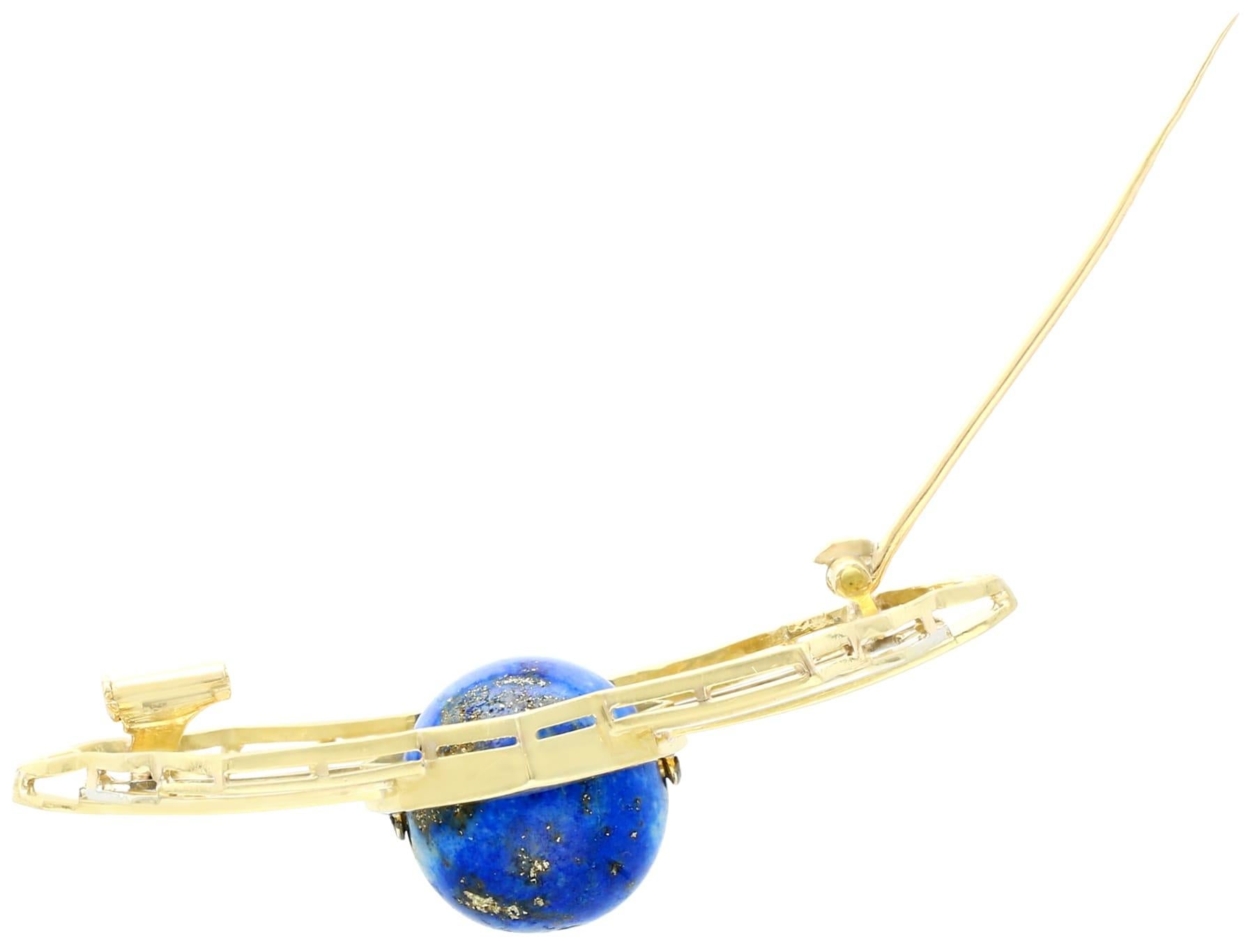 14.95 Carat Lapis Lazuli and Yellow Gold Bow Brooch For Sale 1