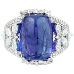 Bague en or blanc 18 carats avec tanzanite de 14,95 carats et diamants