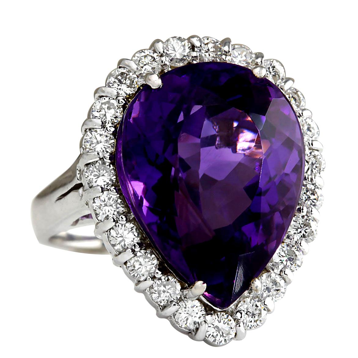 14.96 Carat Natural Amethyst 14 Karat White Gold Diamond Ring
Stamped: 14K White Gold
Total Ring Weight: 7.8 Grams
Total Natural Amethyst Weight is 13.89 Carat (Measures: 18.00x13.00 mm)
Color: Purple
Total Natural Diamond Weight is 1.07
