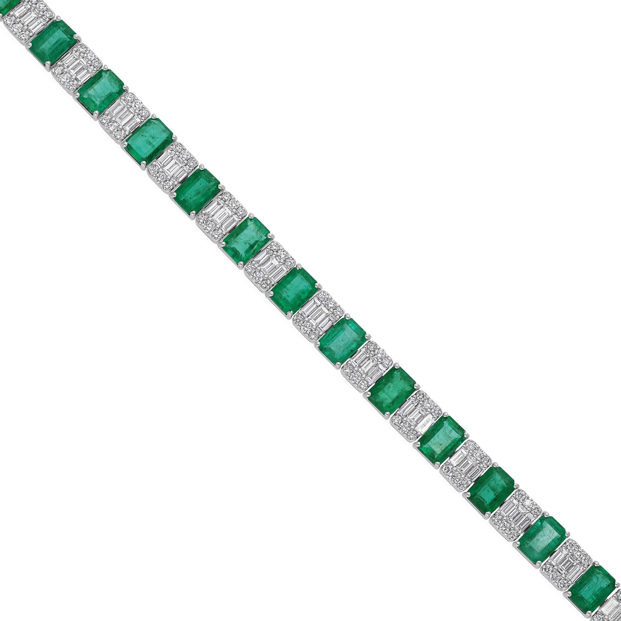Esmeralda de Zambia de 14,96 quilates Diamante de compromiso de 4,64 quilates Pulsera de tenis Oro blanco de 18 quilates en Nuevo estado para la venta en Diera, Dubai