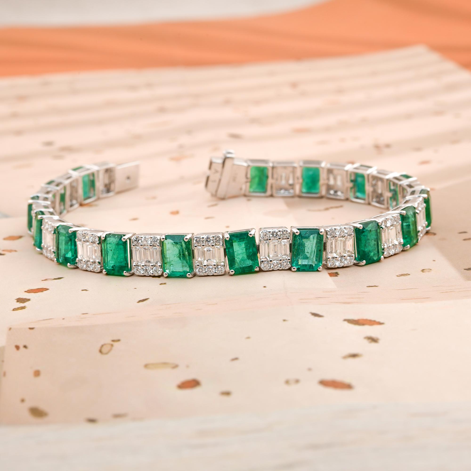 Esmeralda de Zambia de 14,96 quilates Diamante de compromiso de 4,64 quilates Pulsera de tenis Oro blanco de 18 quilates en venta 1