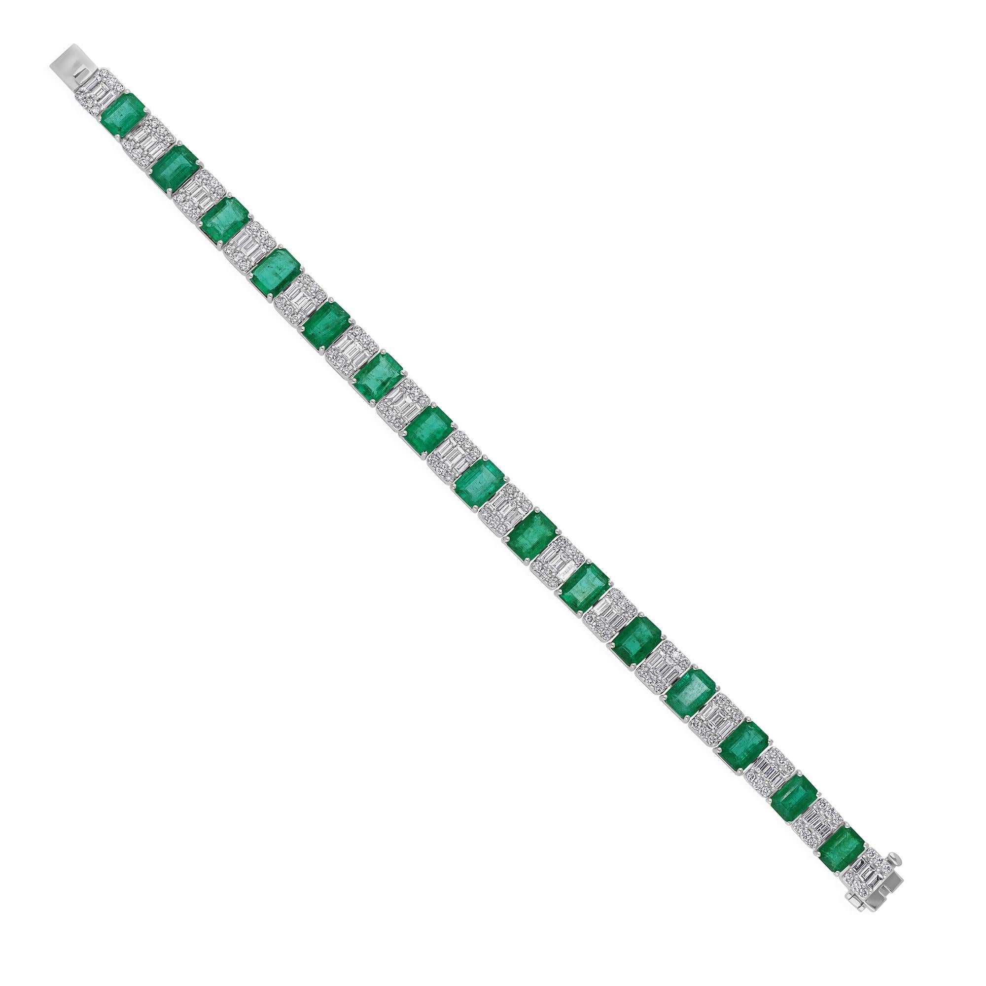 14.96Ct Zambian Emerald 4.64Ct Diamond Engagement Tennis Bracelet 18K White Gold