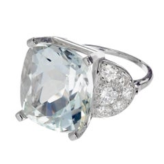 Antique 14.98 Carat Light Blue Aqua Diamond Platinum Engagement Ring