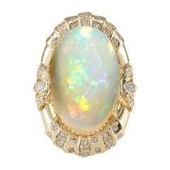 14.98 Carat Natural Opal 18 Karat Yellow Gold Diamond Ring
