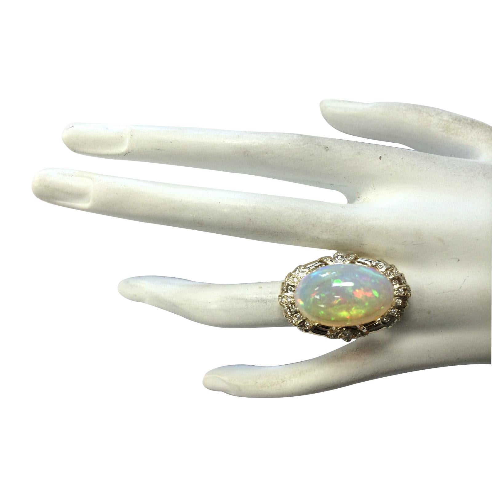 Oval Cut 14.98 Carat Natural Opal 14 Karat Yellow Gold Diamond Ring For Sale