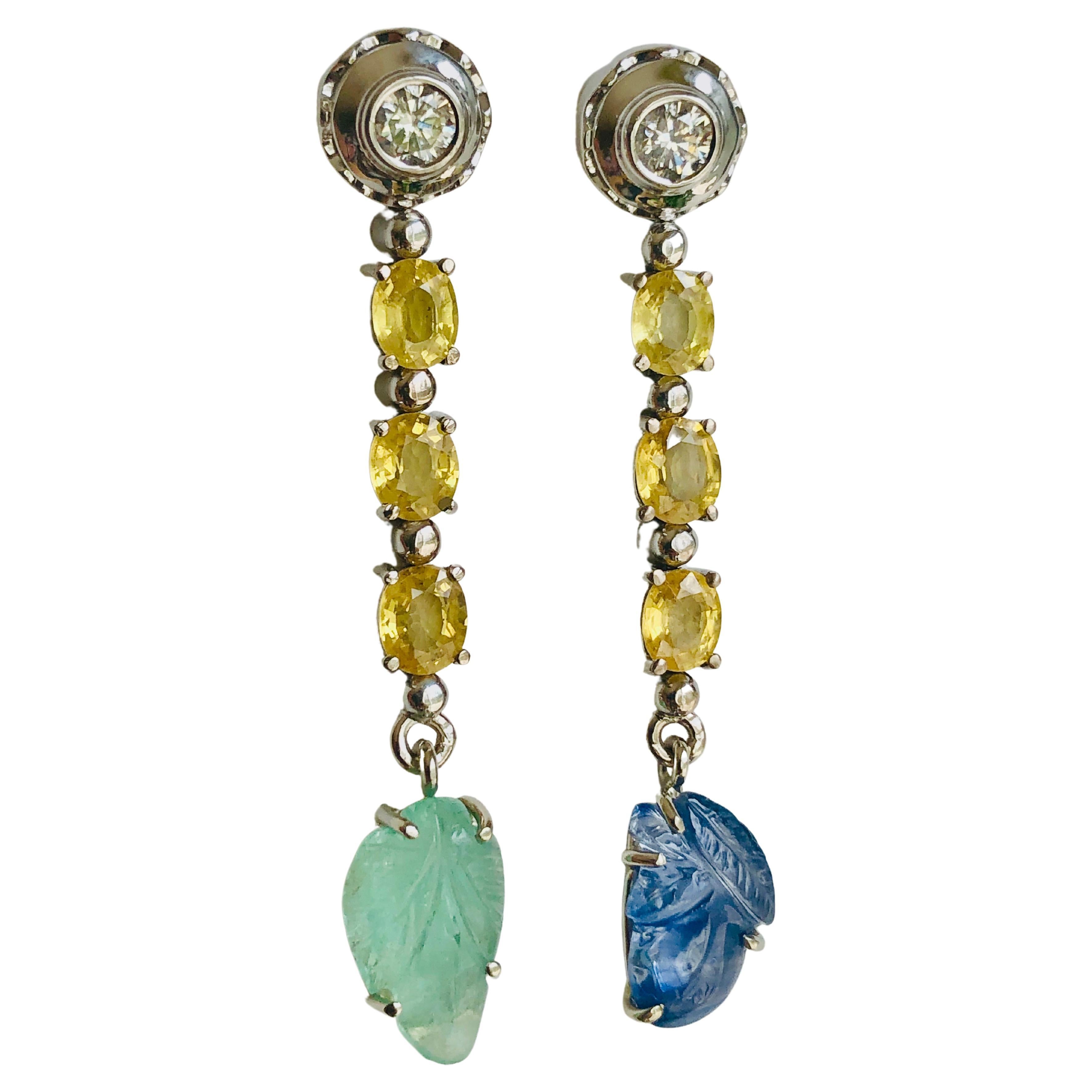 14,98 Karat Saphir-Smaragd- und Diamant-Tropfen-Ohrringe aus 18 Karat Gold im Angebot 10