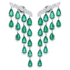 14.98 TCW Zambian Emerald H/SI Marquise Diamond Dangle Earrings 18K White Gold