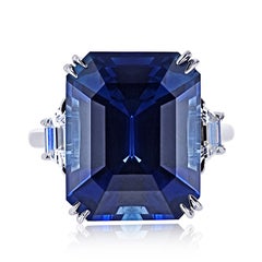 14,98ct Blauer Saphir Sri Lanka GIA Drei Stein Diamant Ring