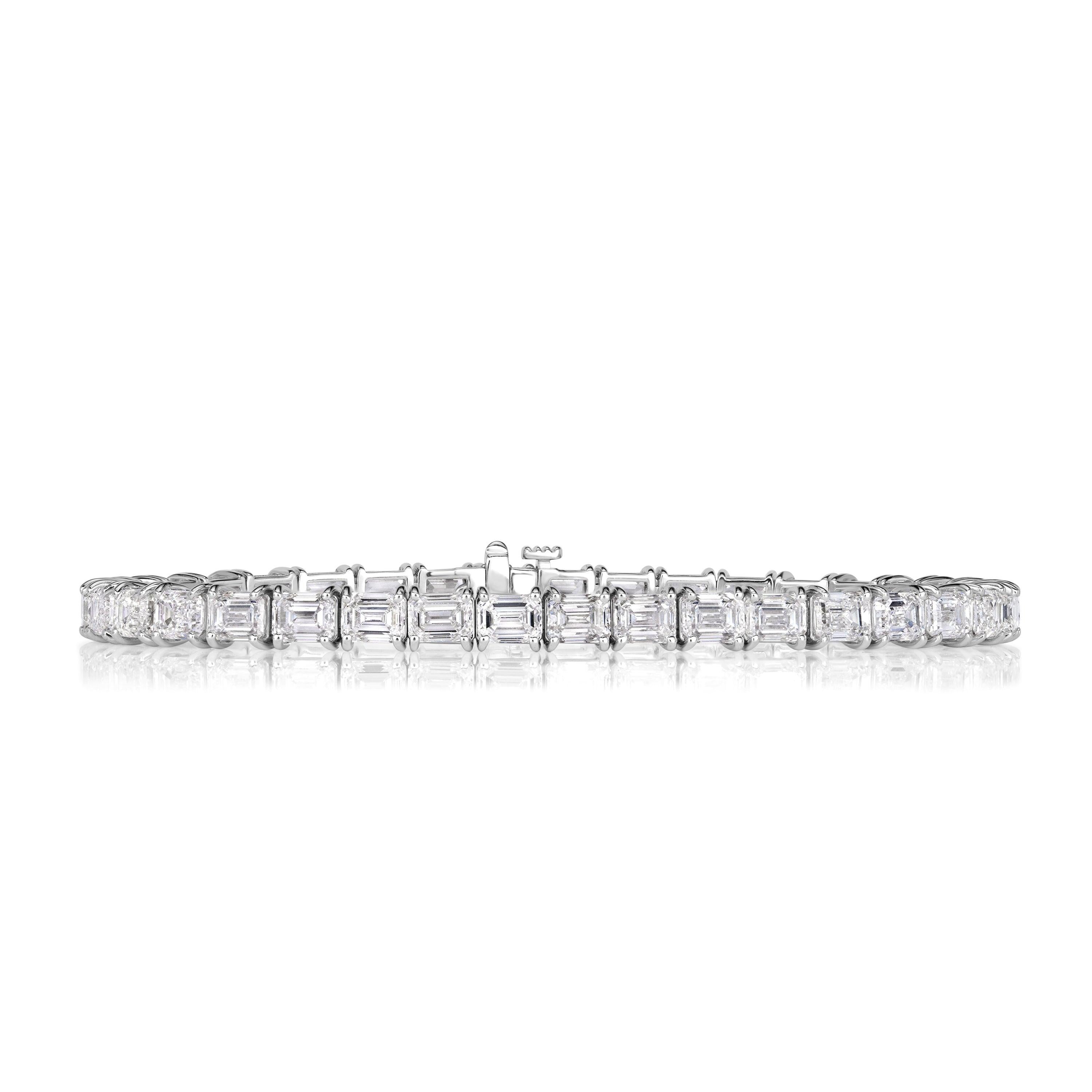 14.98ct Emerald Cut Diamond Tennis Bracelet in 18K White Gold For Sale