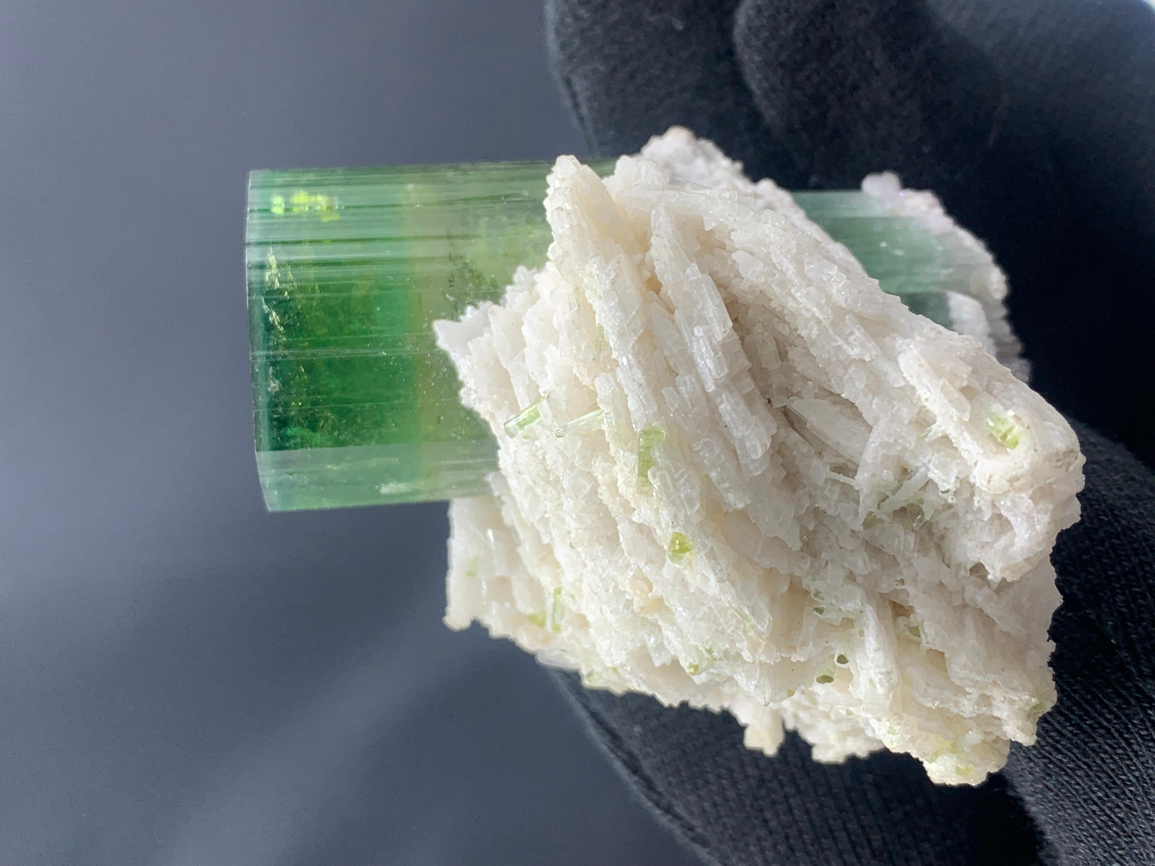 Rock Crystal 149.99 Gam Magnificent Green Tourmaline Specimen from Afghanistan For Sale