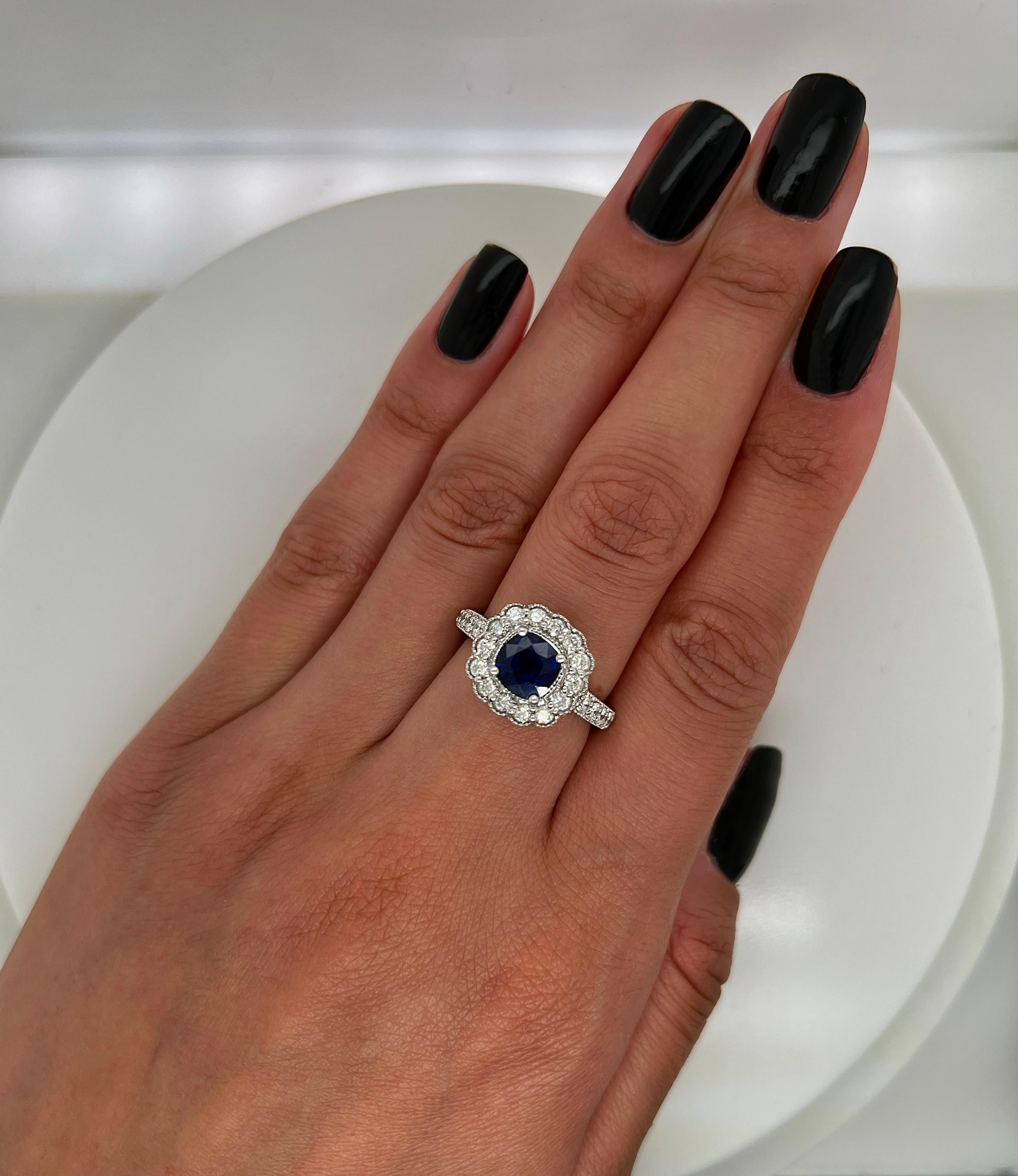 Radiant Cut 2.30 Total Carat Sapphire Diamond Ladies Ring For Sale