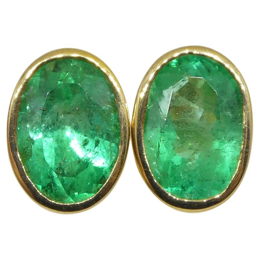 1.49ct Colombian Emerald Stud Earrings set in 18k Yellow Gold For Sale