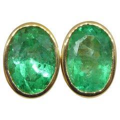 Used 1.49ct Colombian Emerald Stud Earrings set in 18k Yellow Gold
