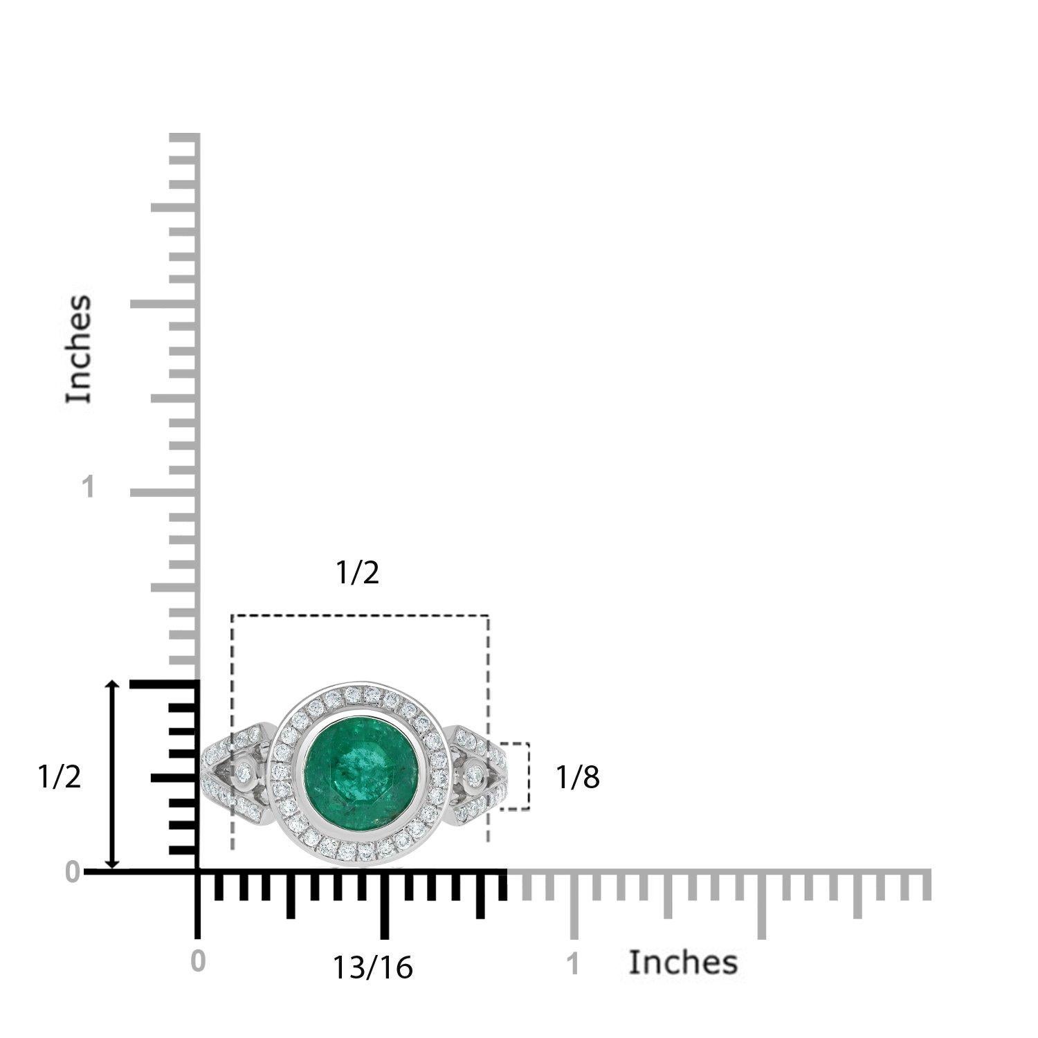 Designed With 14k White Gold For Added Richness, This Marvelous Ring Is Set With A Splendid Round Cut Emerald That Spreads A Lovely Hue. Surrounded By Glittering Round Cut Diamonds, This Spectacular Ring Is The Perfect Jewelry For Any Occasion,