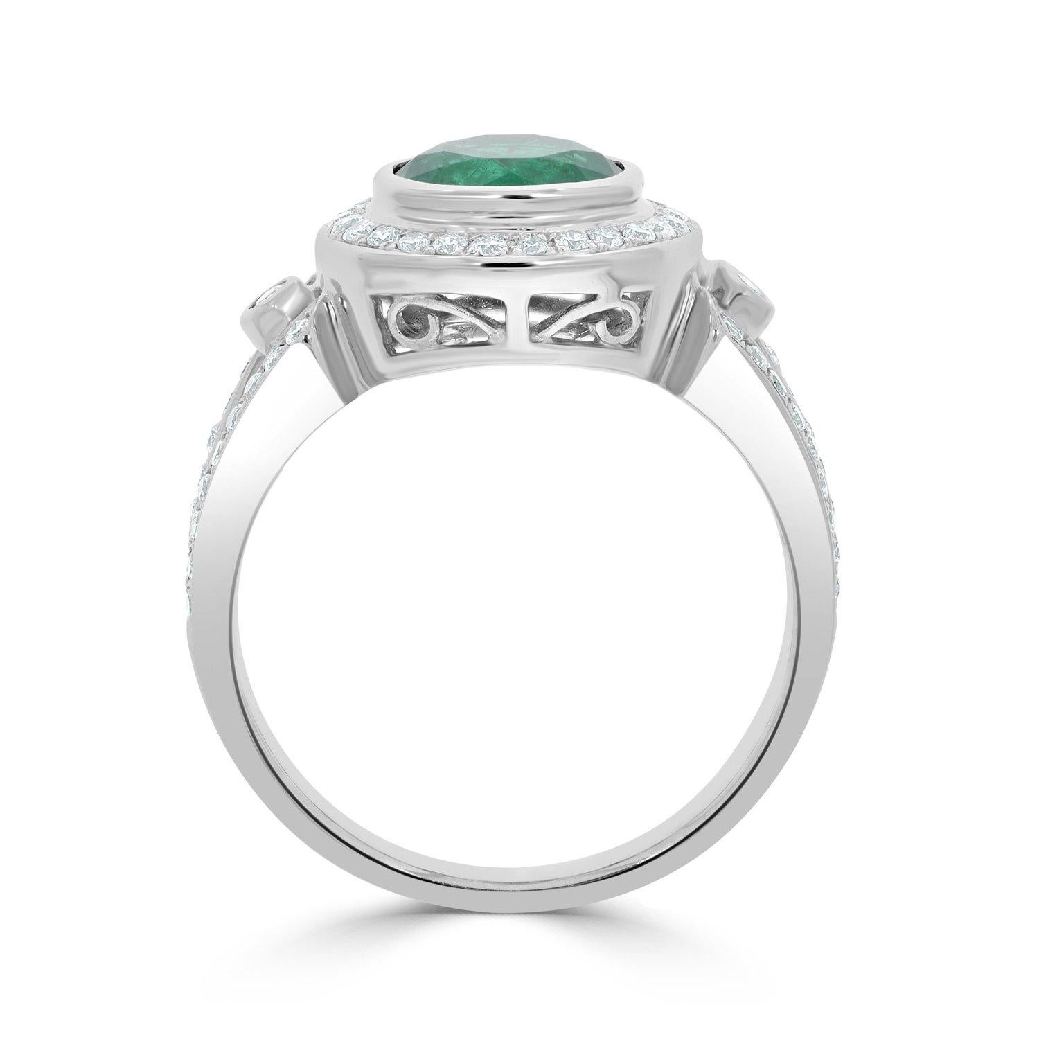 1.49ct Emerald Rings with 0.40Tct Diamonds Set in 14k White Gold For Sale 1