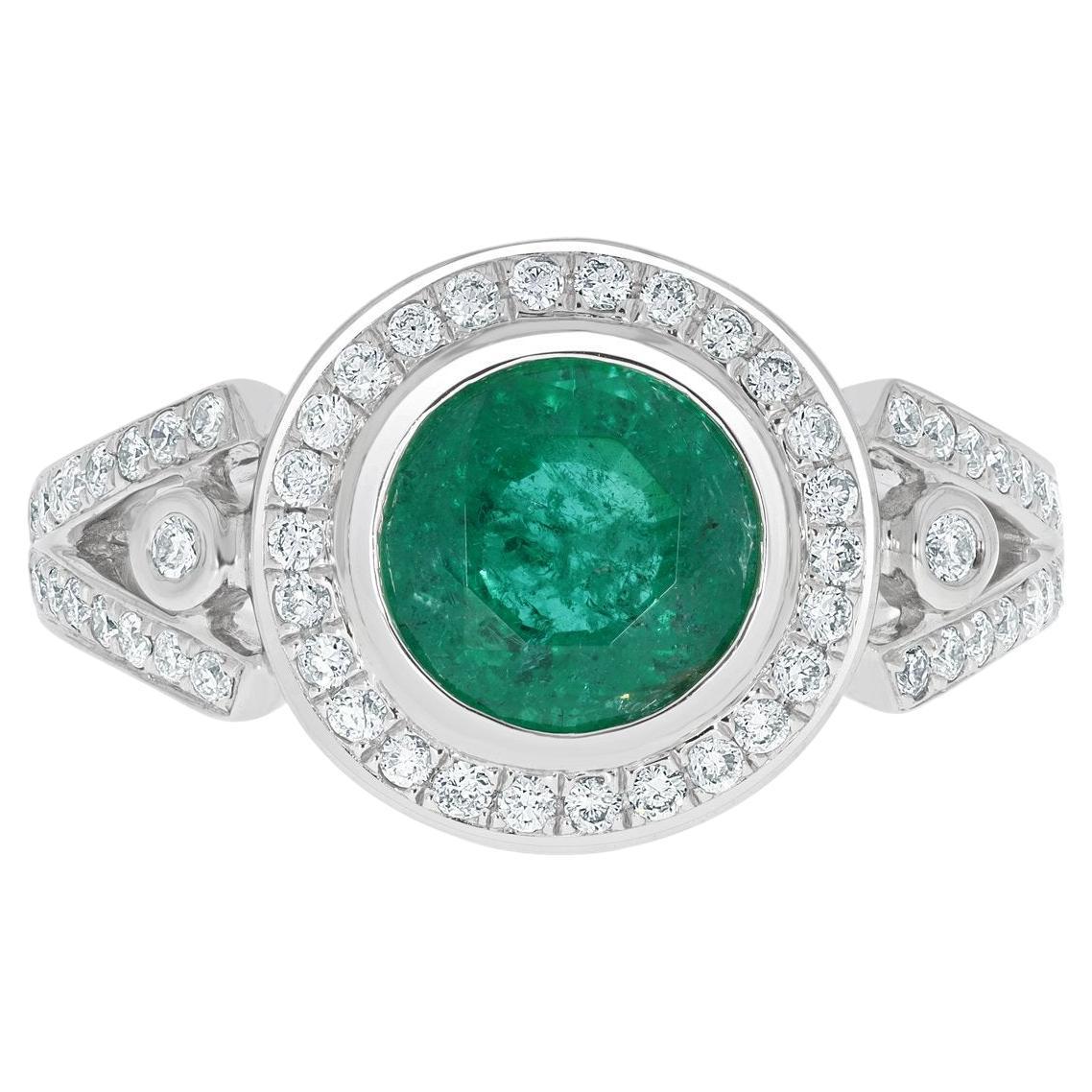 1.49ct Emerald Rings with 0.40Tct Diamonds Set in 14k White Gold
