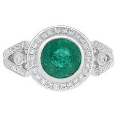 1.49ct Emerald Rings with 0.40Tct Diamonds Set in 14k White Gold