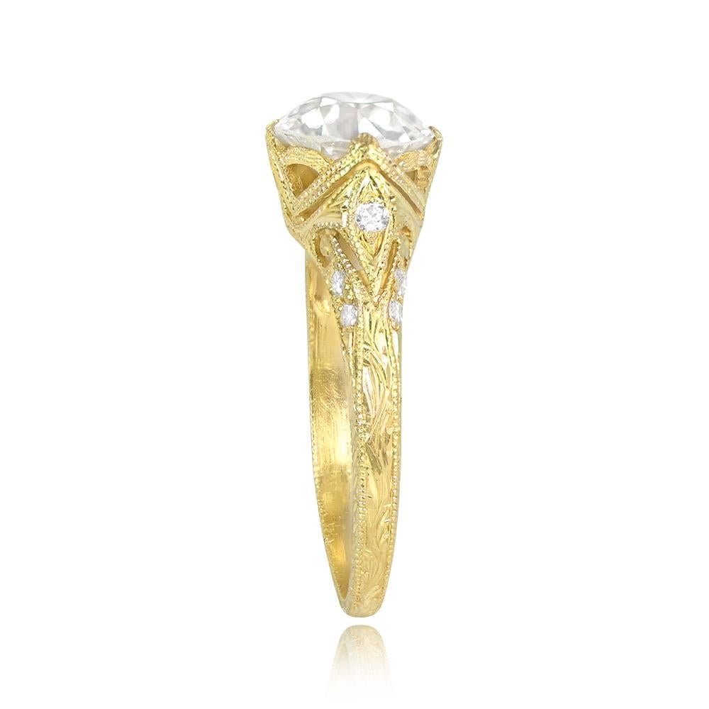 Art Deco 1.49ct Old European Cut Diamond Engagement Ring, 18k Yellow Gold  For Sale