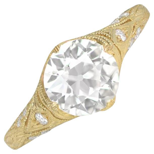 Bague de fiançailles en or jaune 18 carats avec diamant taille européenne ancienne de 1,49 carat 