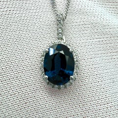 1.49ct Oval Cut Deep Blue Mahenge Spinel & Diamond Platinum Pendant Necklace